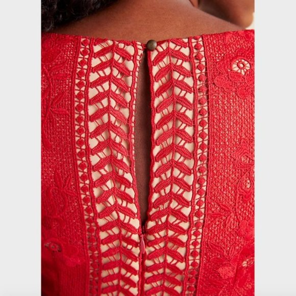 NWT Anthropologie Romantic Red Lace Mini Dress 6 - Picture 4 of 5